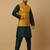 Men's green kurta and churidar with sequenced cotton silk nehru jacket