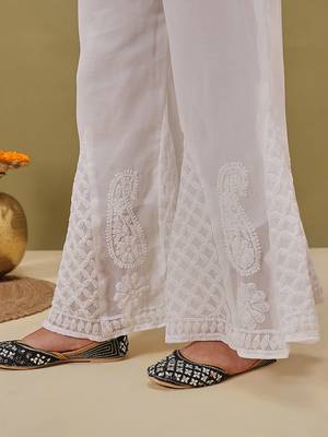 Hand embroidered black and white georgette lucknowi chikankari indian straight kurta with palazzo 7