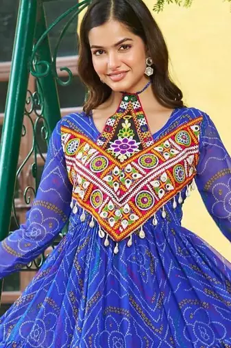 Off white kora cotton multi thread embroidered & gota patti work traditional gown