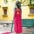 Pink faux georgette badhni print with kutchi patche work navratri gown
