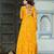 Yellow faux georgette badhni print with kutchi patche work navratri gown