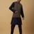 Men's navy blue kurta and churidar with jacquard ethnic motifs printed nehru jacket