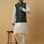 Men's cream kurta and churidar with jacquard ethnic nehru jacket