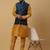 Men's mustard kurta and churidar with jacquard floral nehru jacket