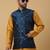 Men's mustard kurta and churidar with jacquard floral nehru jacket
