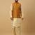 Men's beige kurta and churidar with jacquard ethnic nehru jacket