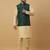 Men's beige kurta and churidar with jacquard ethnic nehru jacket