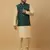Men's beige kurta and churidar with jacquard ethnic nehru jacket