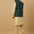 Men's beige kurta and churidar with jacquard ethnic nehru jacket