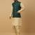 Men's beige kurta and churidar with jacquard ethnic nehru jacket
