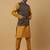 Men's mustard kurta and churidar with jacquard ethnic motifs printed nehru jacket