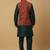 Men's green kurta and churidar with jacquard ethnic motifs printed nehru jacket