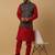 Men's maroon kurta and churidar with jacquard ethnic motifs printed nehru jacket