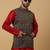 Men's maroon kurta and churidar with jacquard ethnic motifs printed nehru jacket