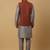 Men's grey kurta and churidar with jacquard ethnic motifs printed nehru jacket