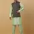 Men's sea green kurta and churidar with jacquard ethnic motifs printed nehru jacket