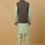 Men's sea green kurta and churidar with jacquard ethnic motifs printed nehru jacket