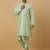 Men's sea green kurta and churidar with jacquard ethnic motifs printed nehru jacket