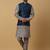 Men's grey kurta and churidar with jacquard floral nehru jacket