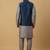 Men's grey kurta and churidar with jacquard floral nehru jacket