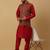 Men's maroon kurta and churidar with jacquard ethnic motifs printed nehru jacket