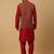 Men's maroon kurta and churidar with jacquard ethnic motifs printed nehru jacket