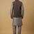 Men's grey kurta and churidar with jacquard ethnic motifs printed nehru jacket