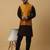 Men's black kurta and churidar with jacquard floral nehru jacket
