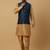 Men's gold kurta and churidar with jacquard floral nehru jacket