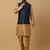 Men's gold kurta and churidar with jacquard floral nehru jacket