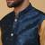Men's gold kurta and churidar with jacquard floral nehru jacket