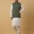 Men's cream kurta and churidar with jacquard ethnic motifs printed nehru jacket