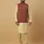 Men's beige kurta and churidar with jacquard ethnic motifs printed nehru jacket