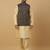 Men's beige kurta and churidar with jacquard ethnic motifs printed nehru jacket