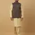 Men's beige kurta and churidar with jacquard ethnic motifs printed nehru jacket