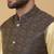 Men's beige kurta and churidar with jacquard ethnic motifs printed nehru jacket