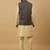 Men's beige kurta and churidar with jacquard ethnic motifs printed nehru jacket