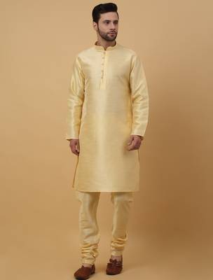 Men's beige kurta and churidar with jacquard ethnic motifs printed nehru jacket 4