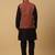 Men's black kurta and churidar with jacquard ethnic motifs printed nehru jacket
