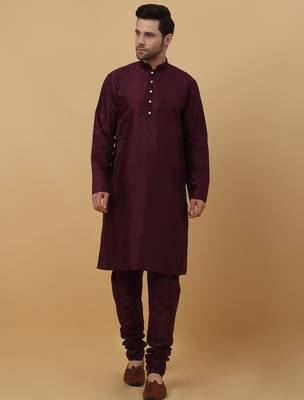 Men's purple kurta and churidar with sequenced cotton silk nehru jacket 5