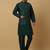 Men's green kurta and churidar with jacquard ethnic nehru jacket