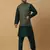 Men's green kurta and churidar with jacquard ethnic motifs printed nehru jacket