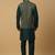 Men's green kurta and churidar with jacquard ethnic motifs printed nehru jacket