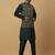 Men's green kurta and churidar with jacquard ethnic motifs printed nehru jacket