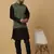 Men's black kurta and churidar with jacquard ethnic motifs printed nehru jacket