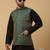 Men's black kurta and churidar with jacquard ethnic motifs printed nehru jacket