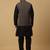 Men's black kurta and churidar with jacquard ethnic motifs printed nehru jacket