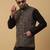 Men's black kurta and churidar with jacquard ethnic motifs printed nehru jacket