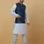 Men's sky blue kurta and churidar with jacquard floral nehru jacket