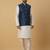 Men's cream kurta and churidar with jacquard floral nehru jacket